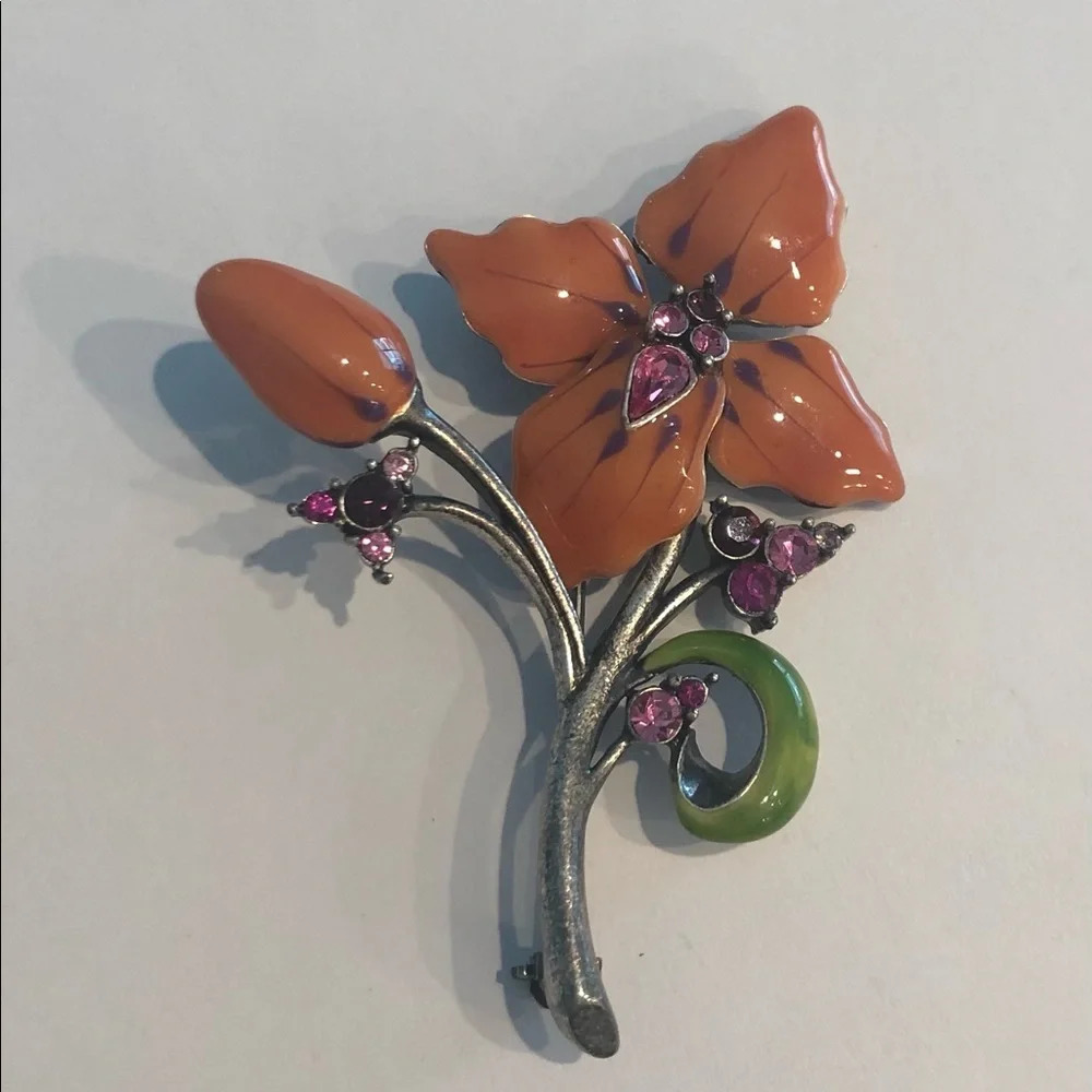 Vintage enamel pin pansy rhinestones - Picture 3 of 4